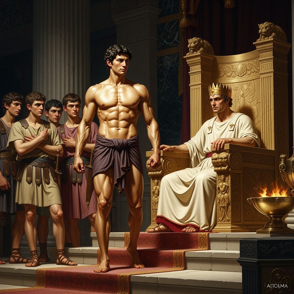 Heroic Theseus Before King Minos Throne Classical Painting S...