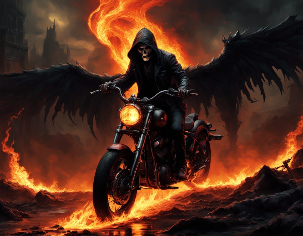 Four Horsemen Ride Motorcycles Through Burning Hellscape