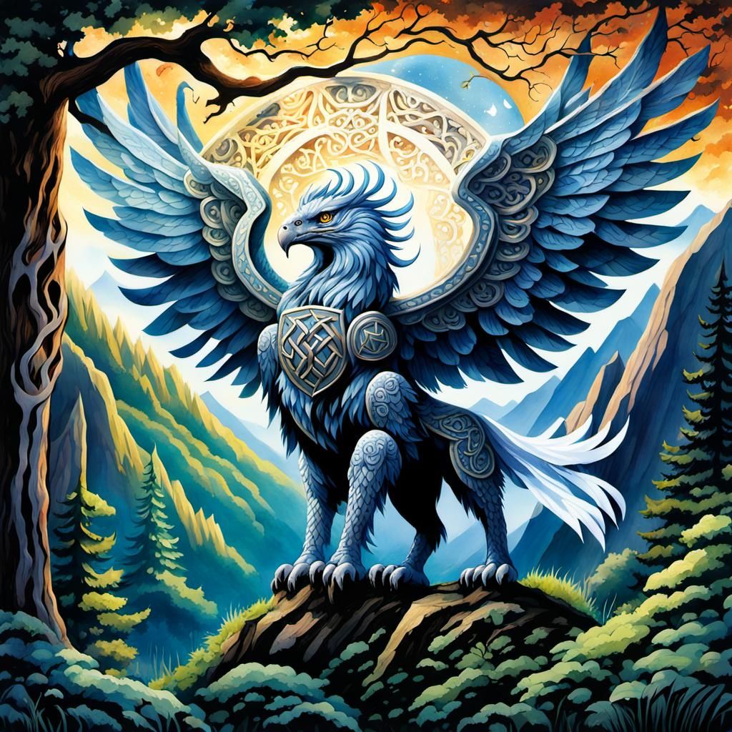 Majestic Griffin in Watercolor High Gothic Style
