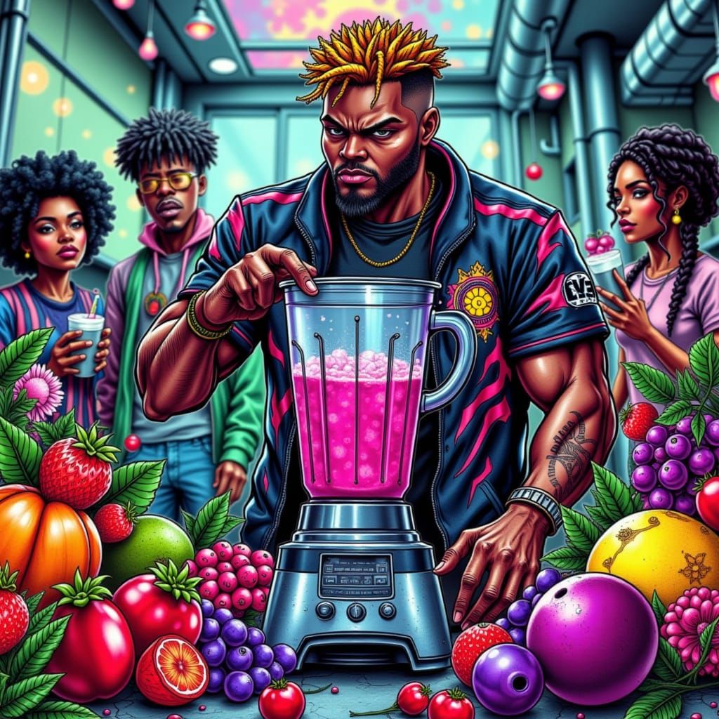 Rapper Blends Strawberry Smoothie in Graphic Novel Style