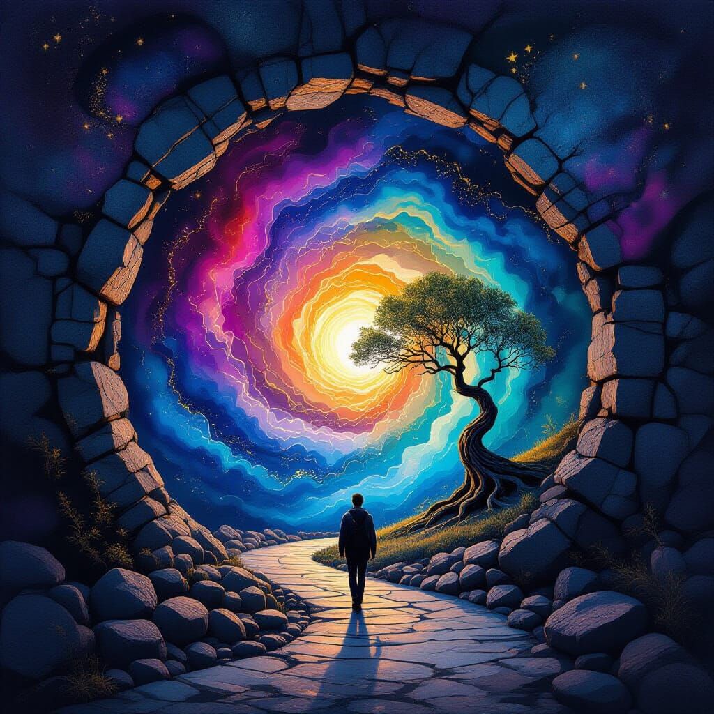 Cosmic Tree in Swirling Alcohol Ink