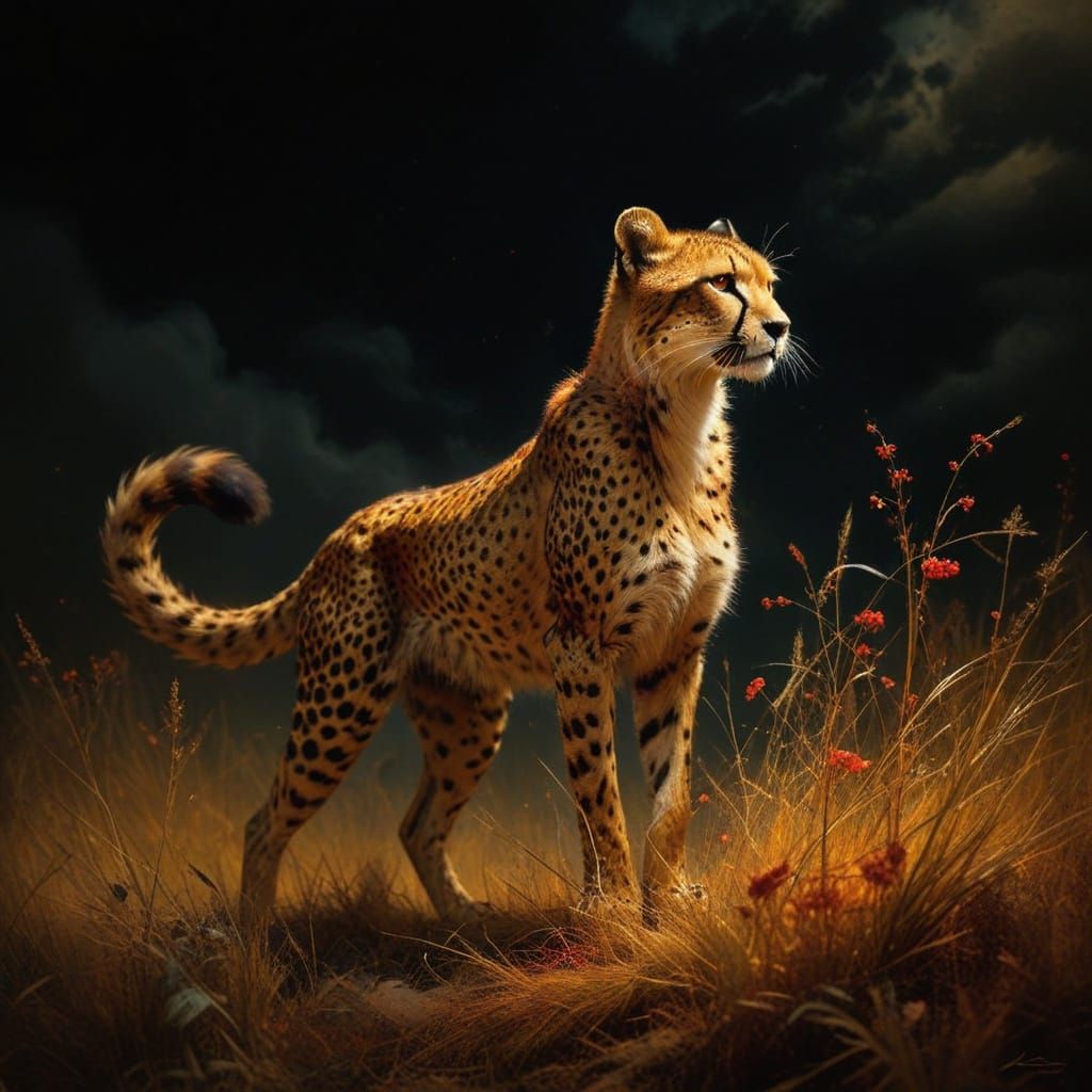 Golden Cheetah in Autumn Serengeti Storm