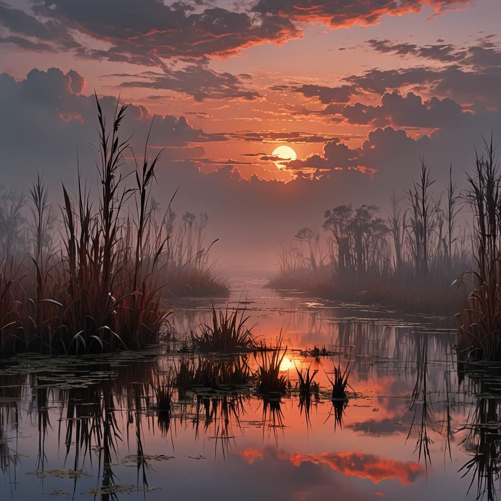 Dreamy Swamps at Dusk: A Matte Painting
