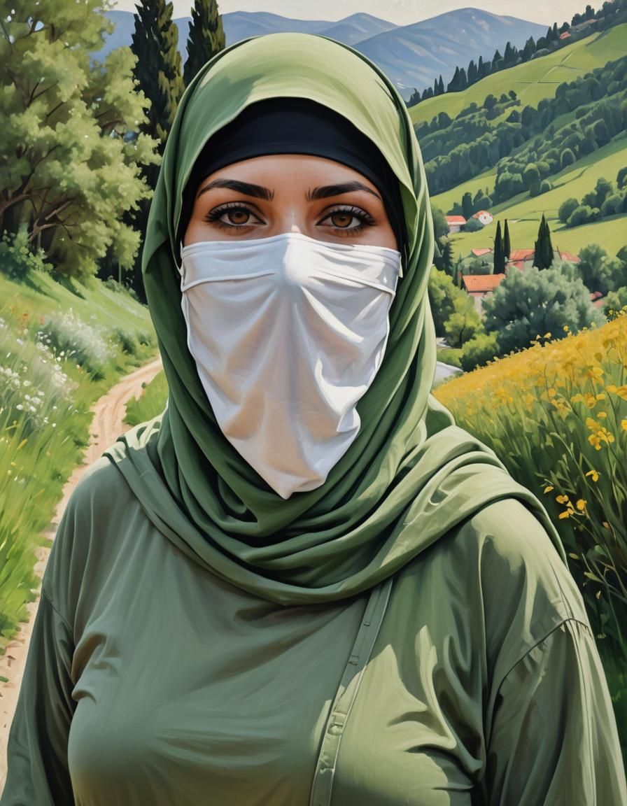 European Woman in Niqab Walking in Croatia