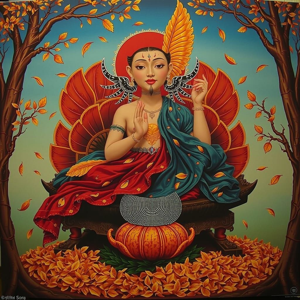 Vibrant Landscape with Pink Skin and Golden Leaves