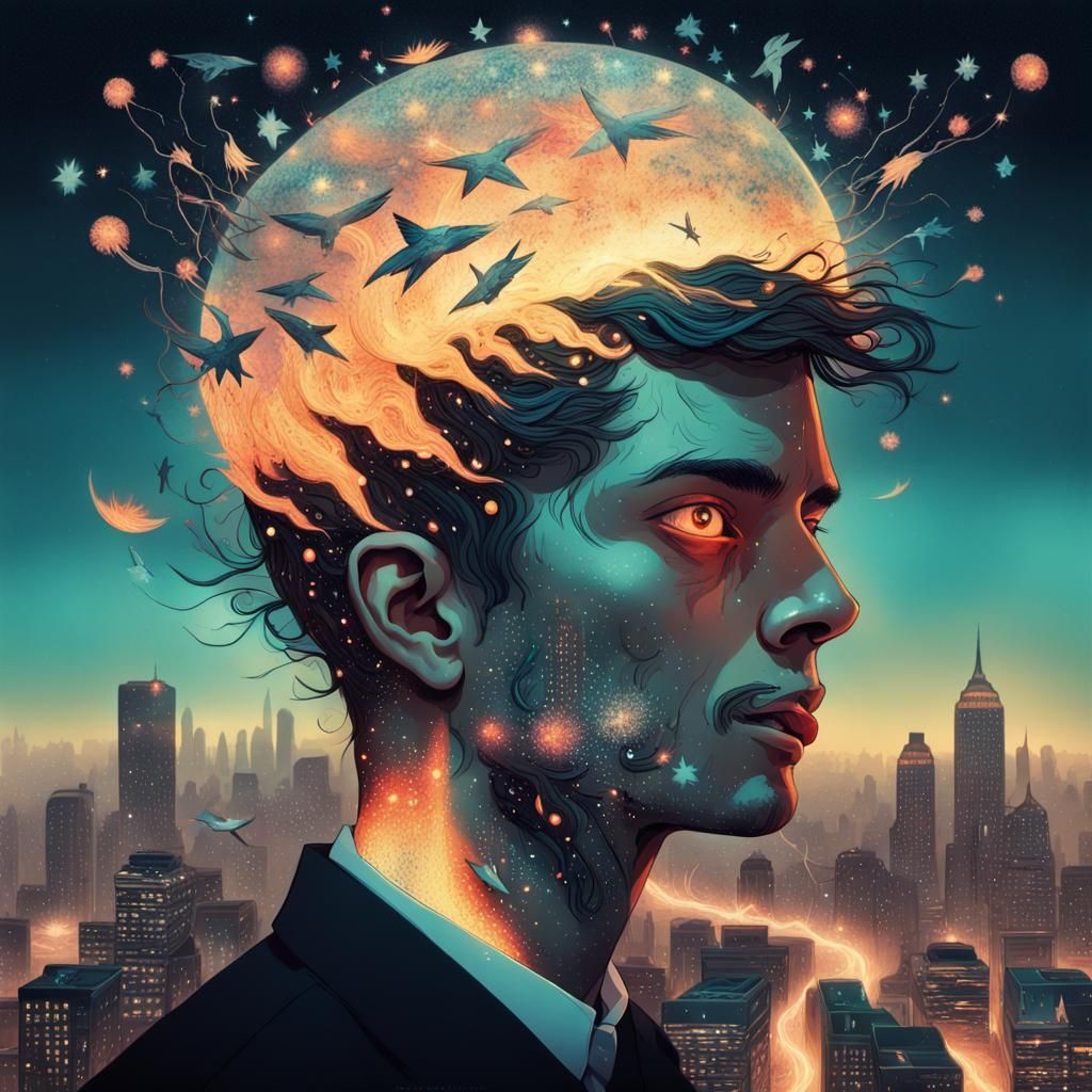 Surreal Macabre Tornado Man in Double Exposure Collage