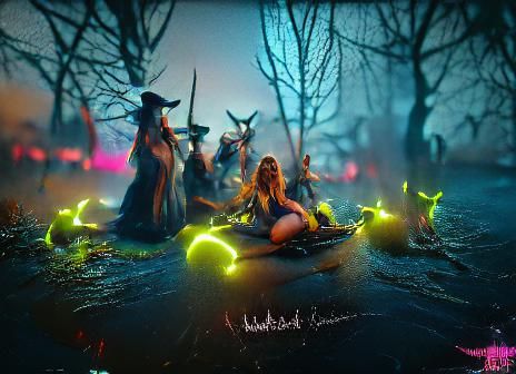 Witches' Sabbath: Neon Digital Illustration