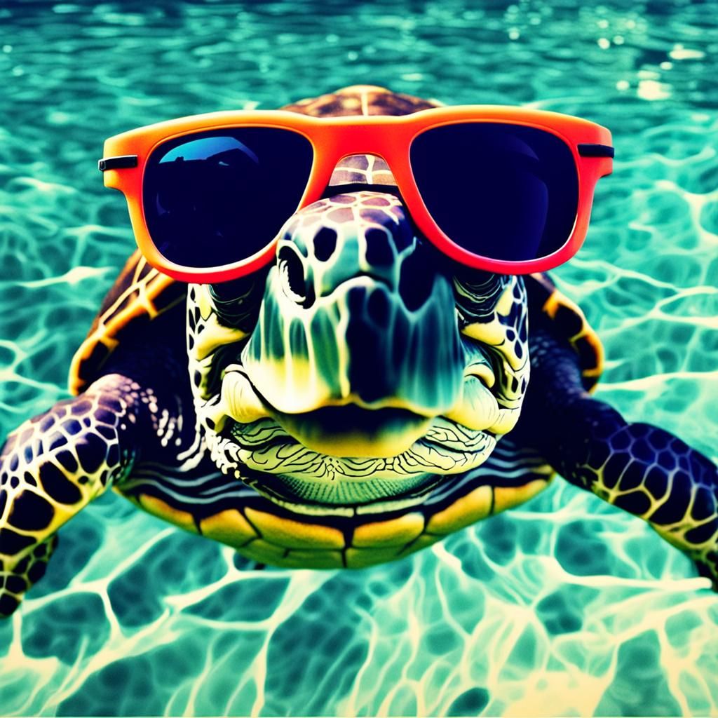 Turtle with Sunglasses in Retro Collage Style