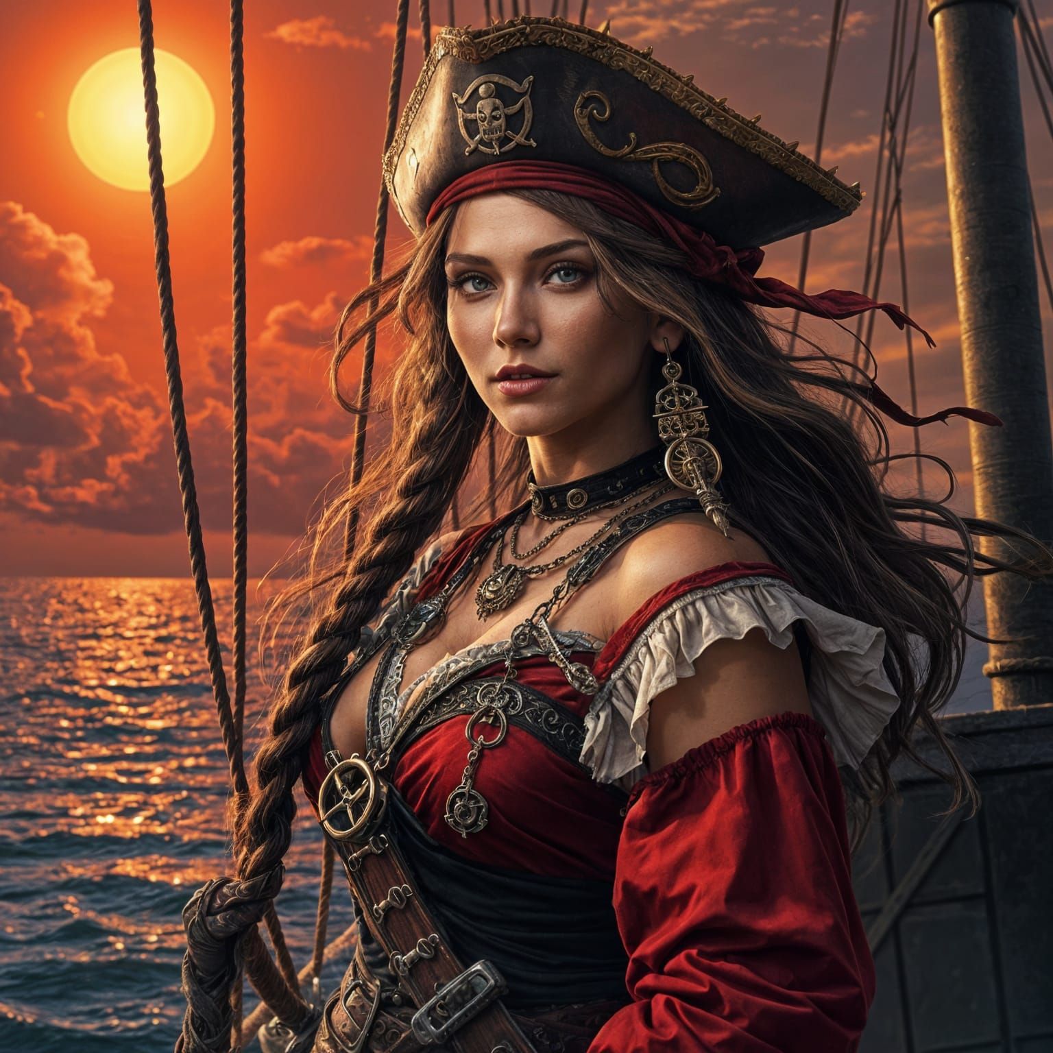 Ethereal Pirate Maiden Sails into Sunset