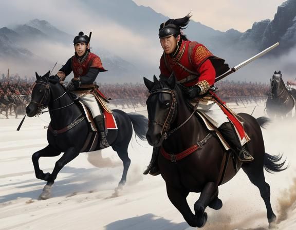 Cavalry Battle Scene in Classical Chinese Style