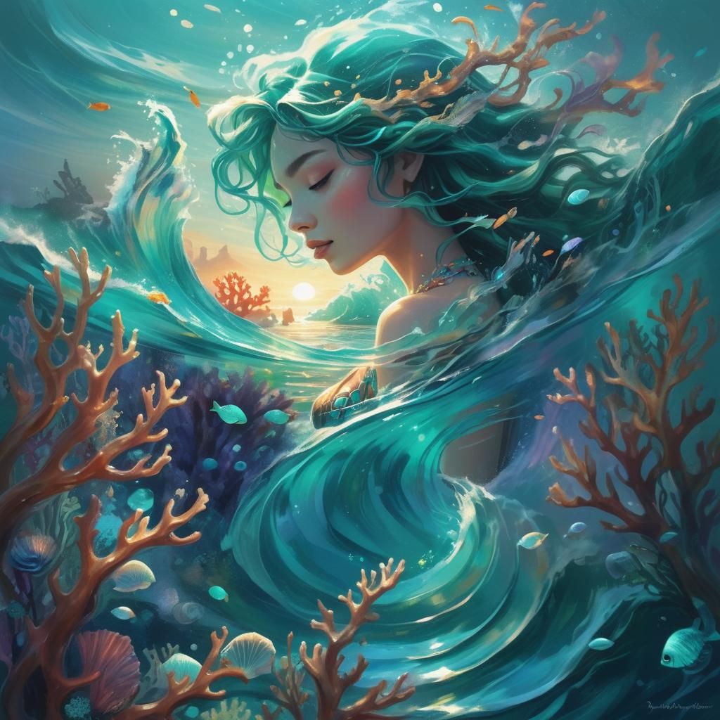 Wave Lovers in Shimmering Turquoise and Emerald Hues