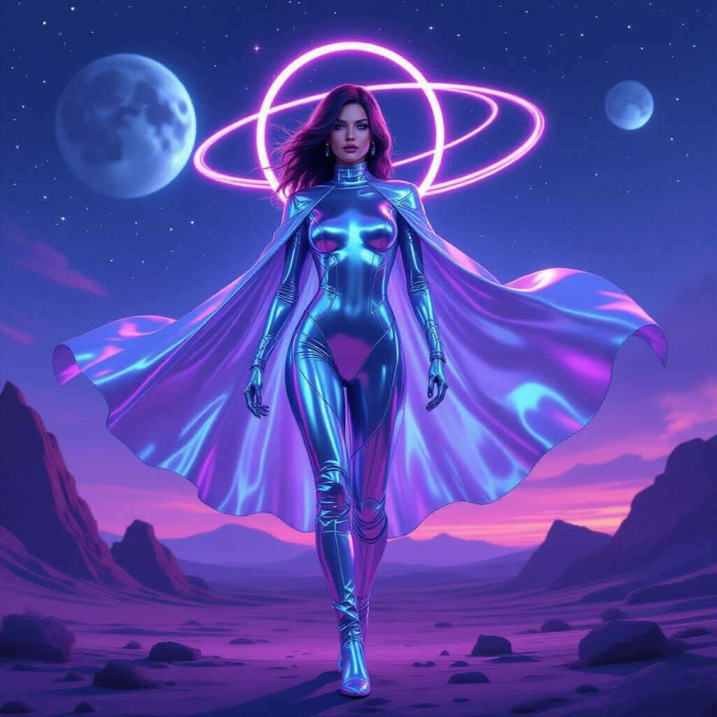 Galactic Temptress in Zero Gravity: A Sci-Fi Illustration