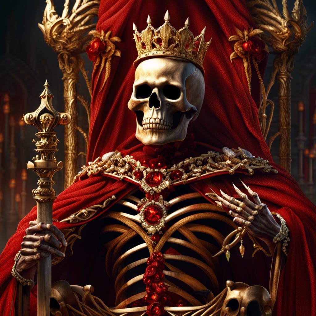 Skeleton King on Throne with Guards: Fantasy Art