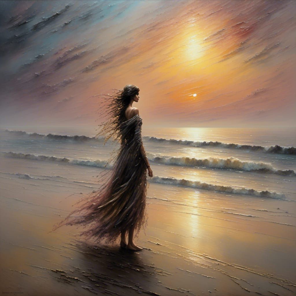 Desolate Beach: Impressionist Film Still of Solitude