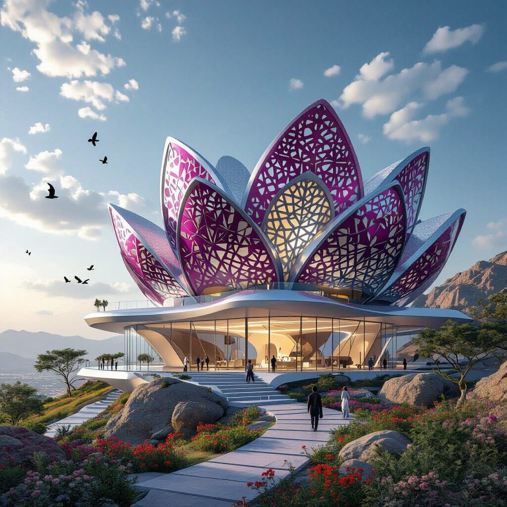 Futuristic Bionic Building with Iranian Geometric Facade