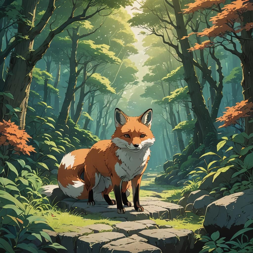 Japanese Fox in Studio Ghibli Anime Style