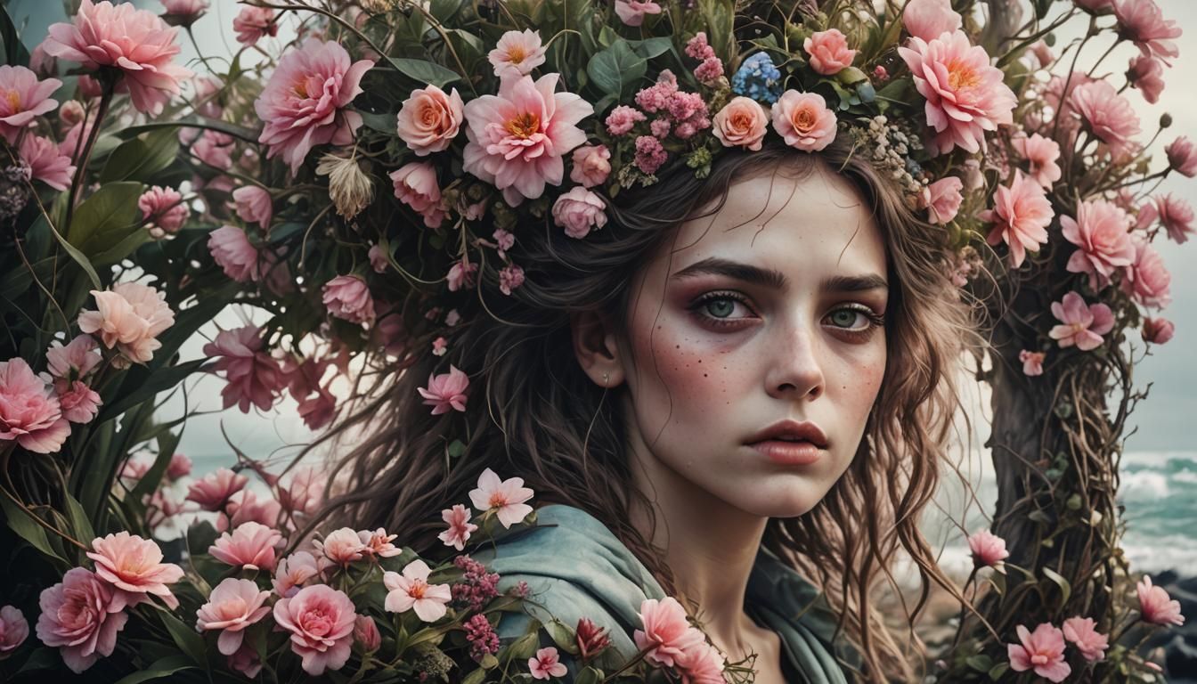 Enchanted Seaside Fantasy with Pink Flowers