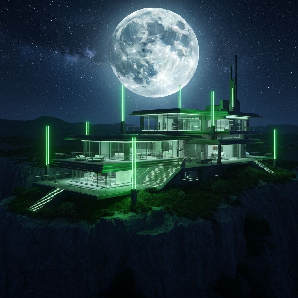 Futuristic Cliffside Villa with Neon Lights