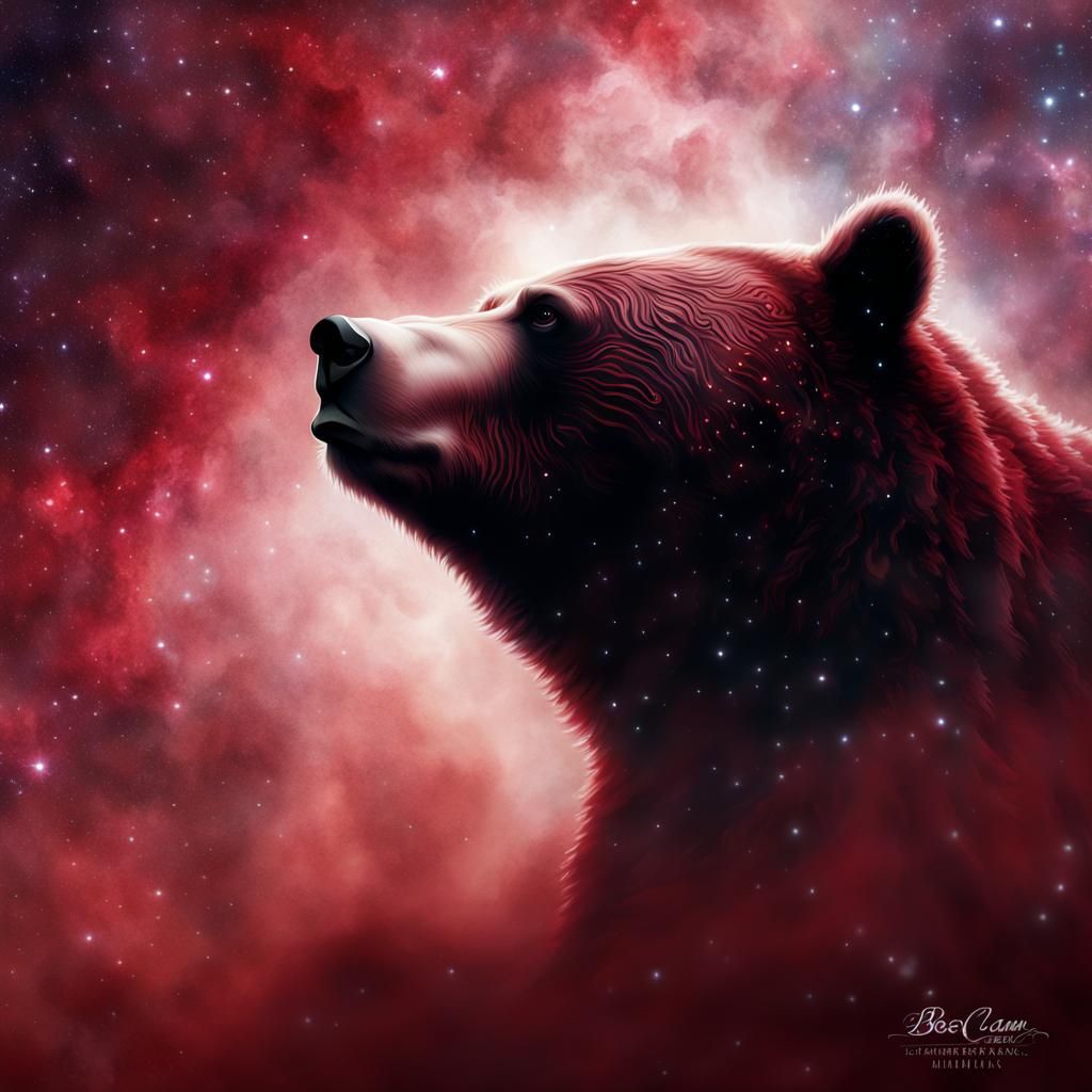 Bear Silhouette in Galaxy Nebula with Detailed Claw