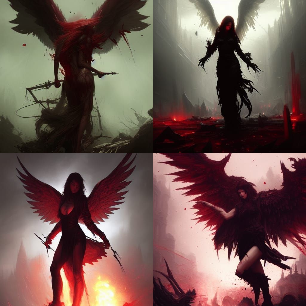 Bleeding Fallen Angel in Dark Fantasy Style