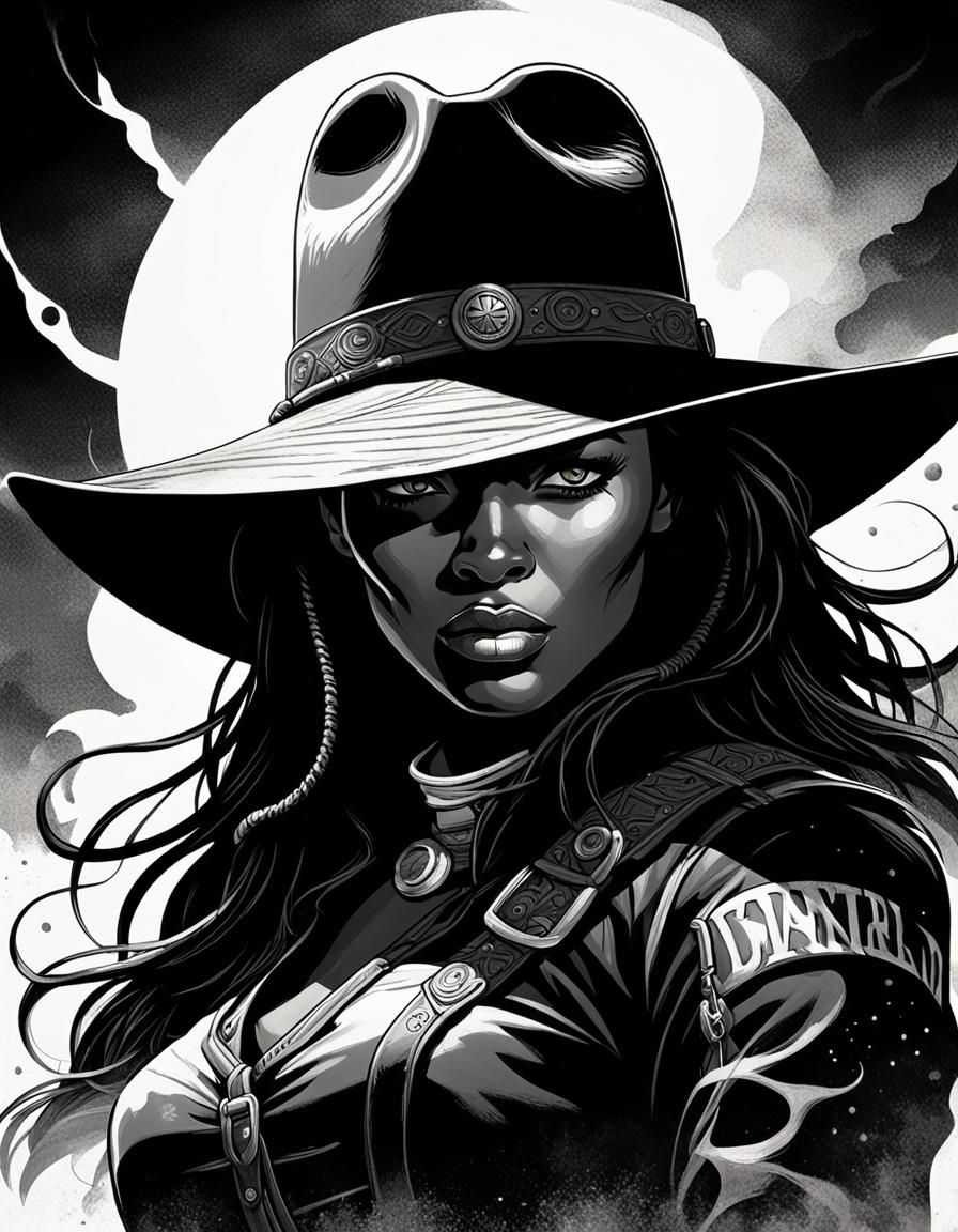 Black Cowgirl Portrait in Comic Book Style