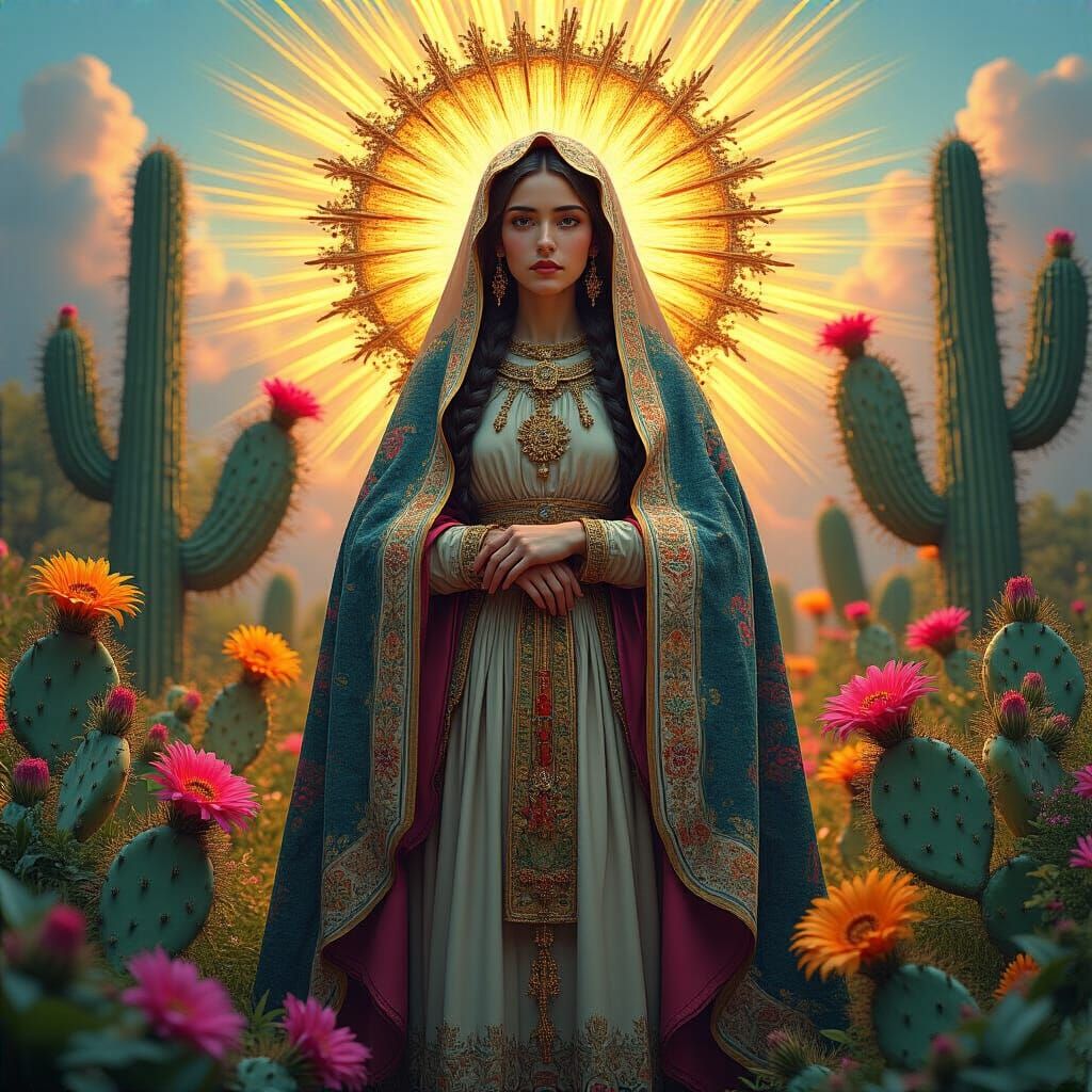 Mary of Guadalupe Portrait in Graffiti Art Style
