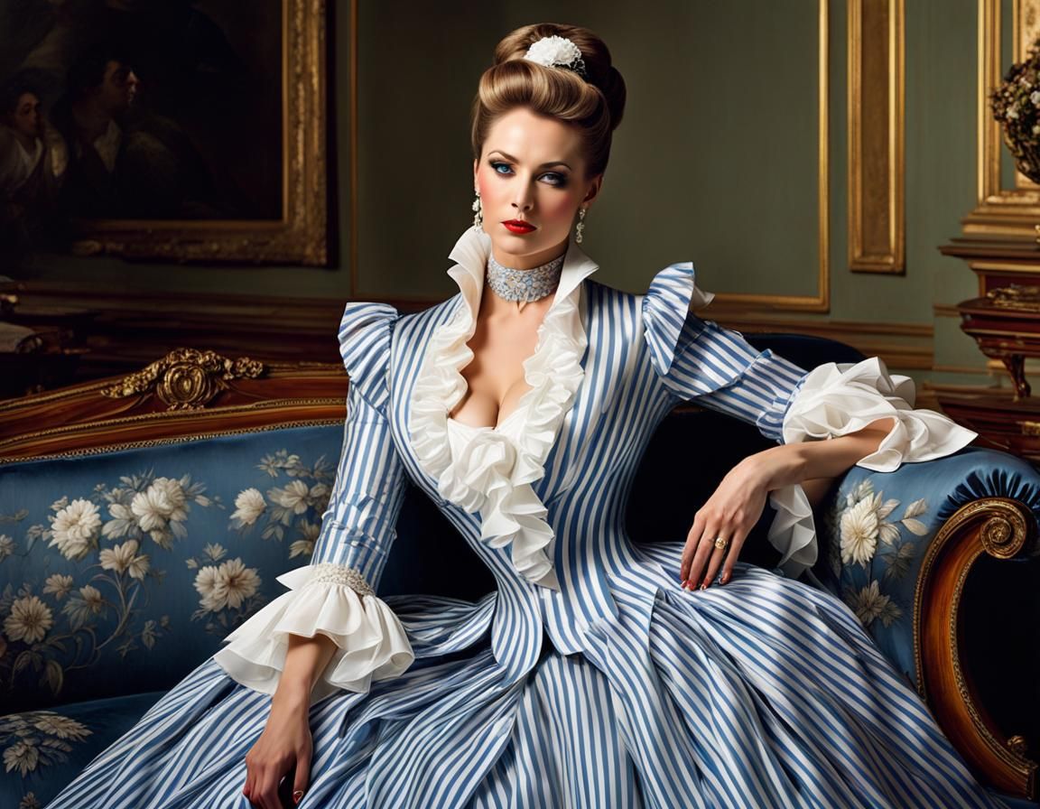 Elegant Bourgeoise in Silk Dress, 19th Century Style