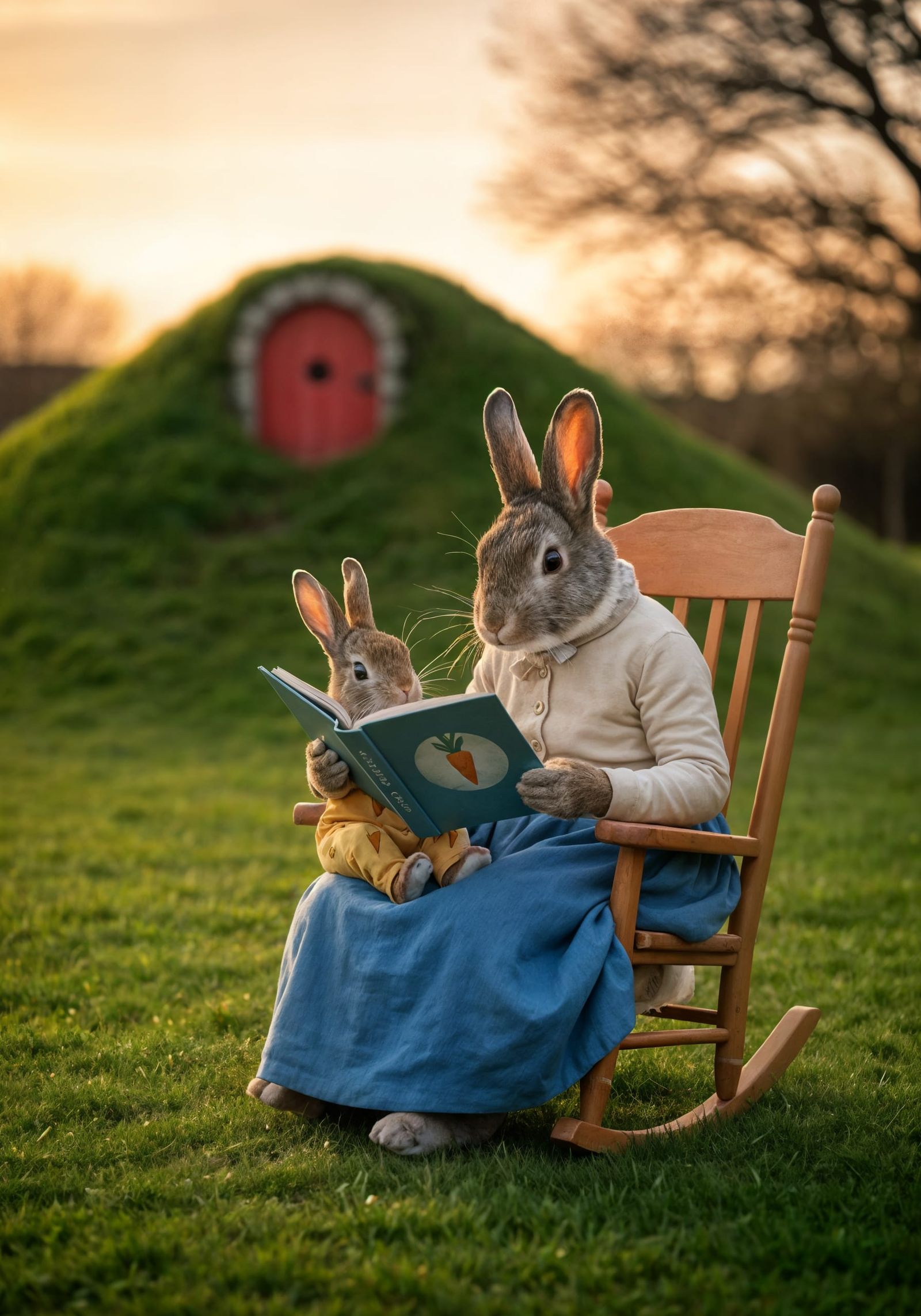 Grandmother Rabbit Reading to Grandchild, Potter Style