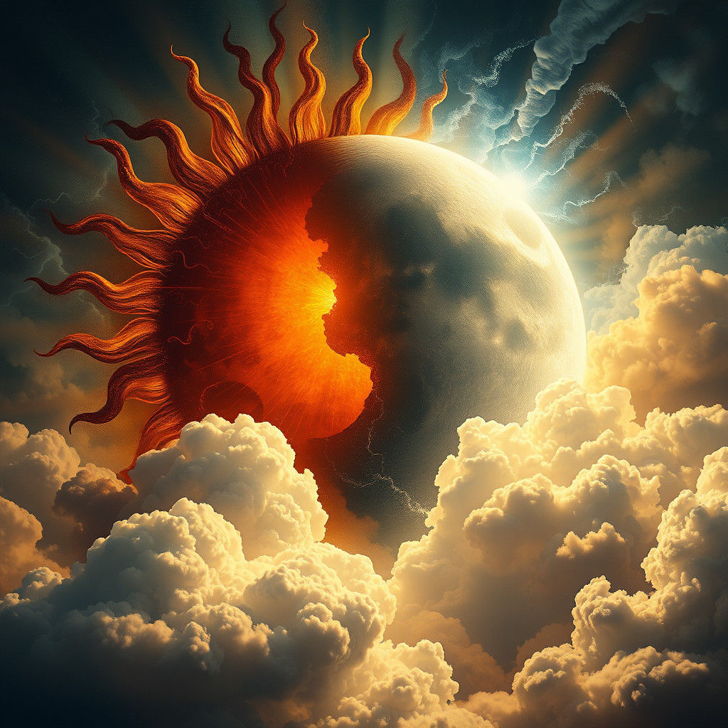 Abstract Clash of Sun and Moon