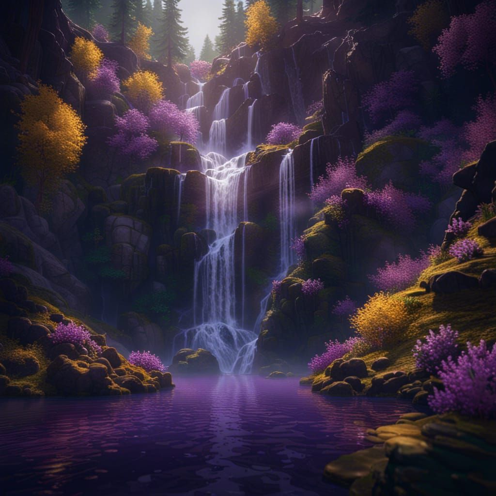 Lush Waterfall Scene in Dark Fantasy Concept Art