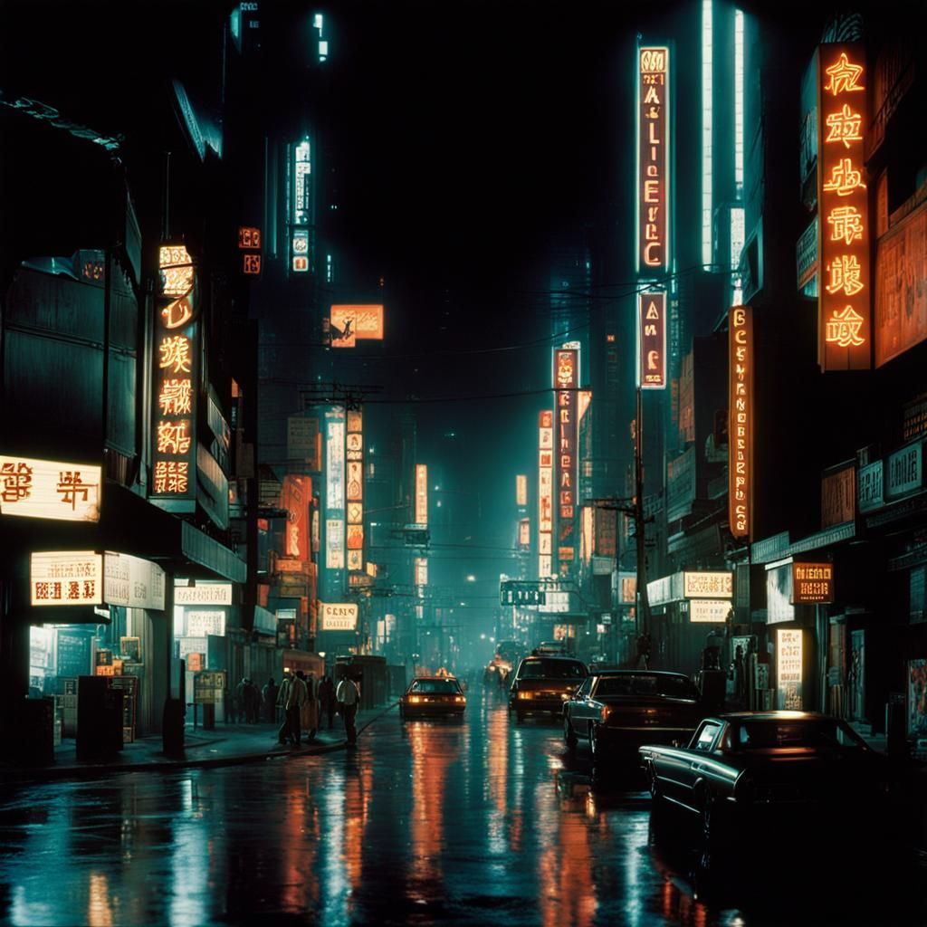 Cyberpunk City Street at Night, Cinematic Style