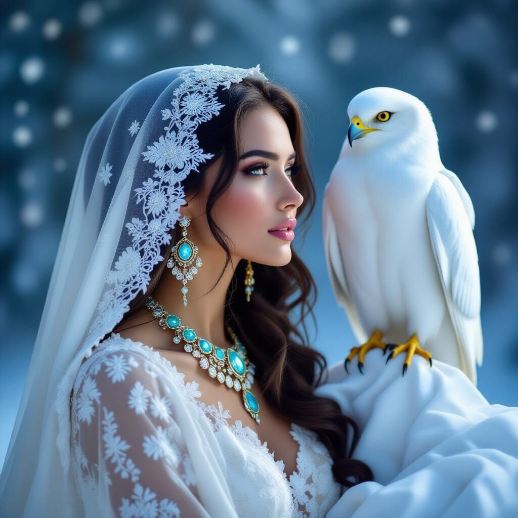 Mystical Woman in Silver Jewelry and Starry Night Ocean