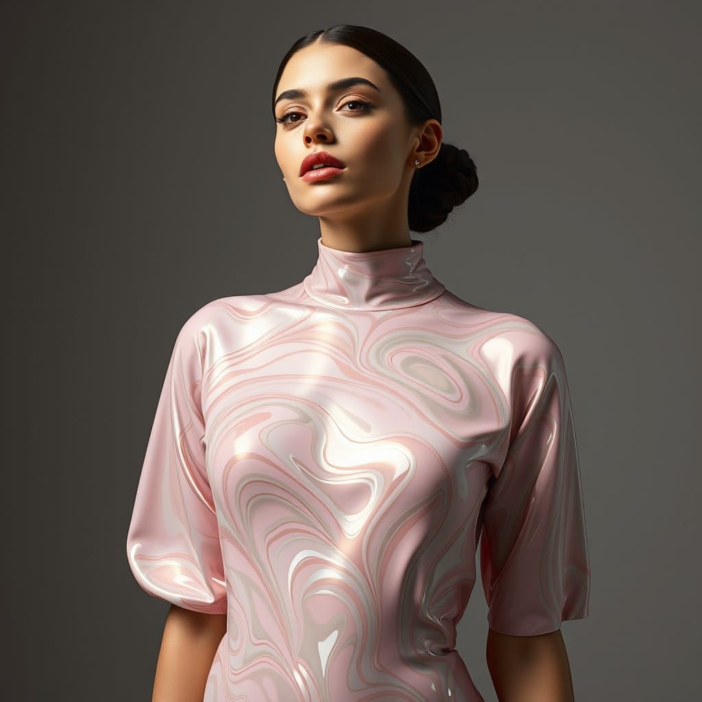 Metallic Strawberry Dress in Hyperrealistic Style