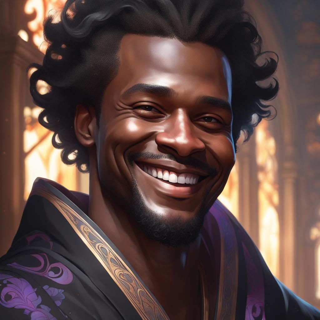 Smiling Man in Dark Robes: Digital Art Portrait