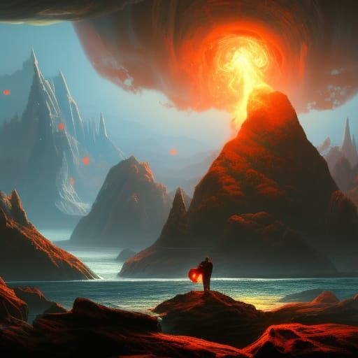 Monolithic Mainframe on Island in Cyberpunk Style