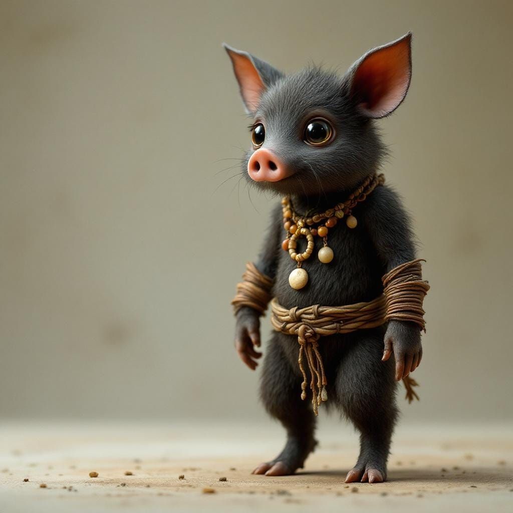 Anthropomorphic Pig Figure in Natural Setting
