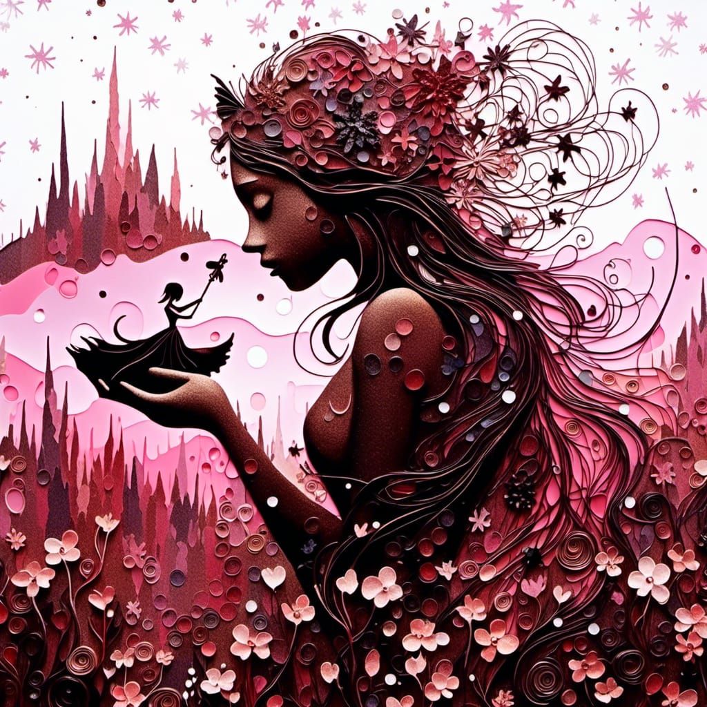 Fairy Silhouette in Moonlit Landscape with Impasto Effect