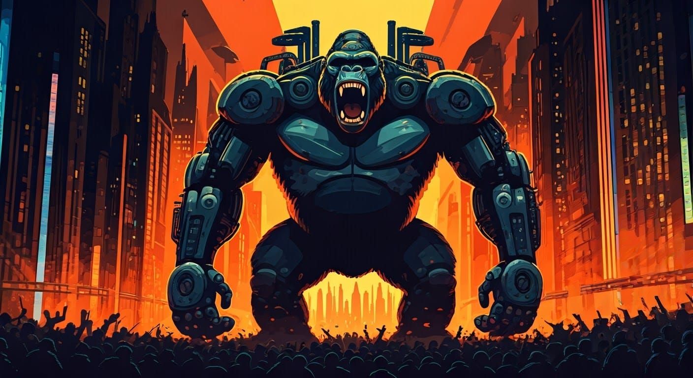 Bionic King Kong Dominates Metropolis in a Futuristic, Dysto...