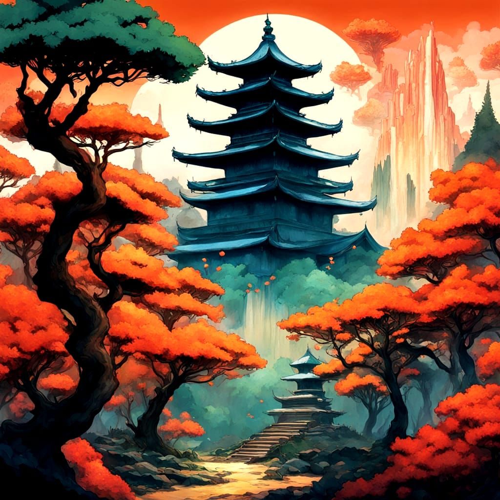 Majestic Phoenix Rises from Gingerbread Forest in Art Nouvea...