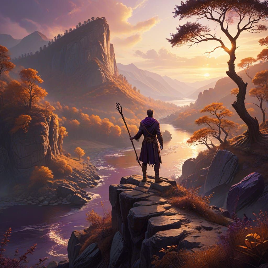 Fantasy Landscape with Man Overlooking River