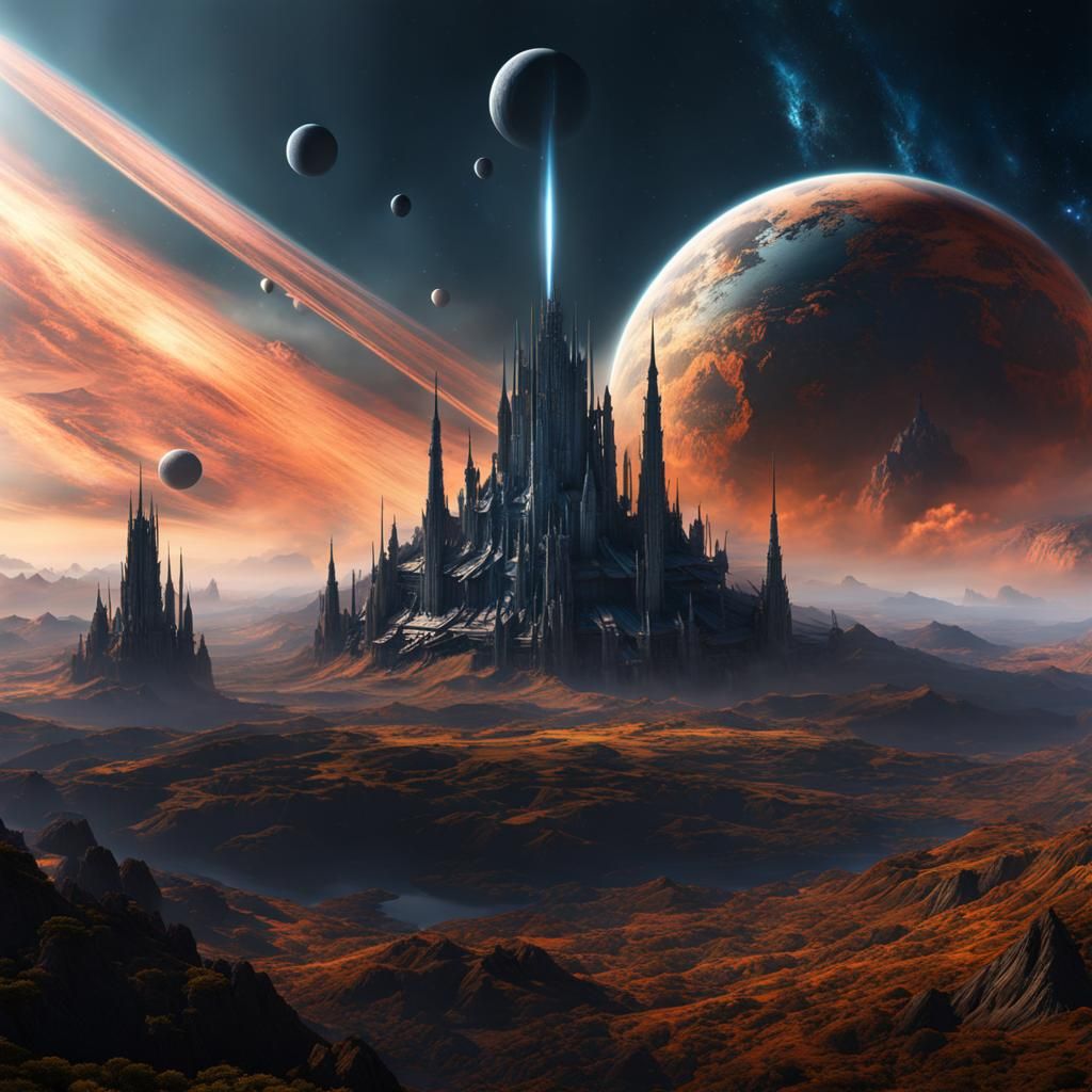 Black Hole Surrounded by Planets and Spaceships