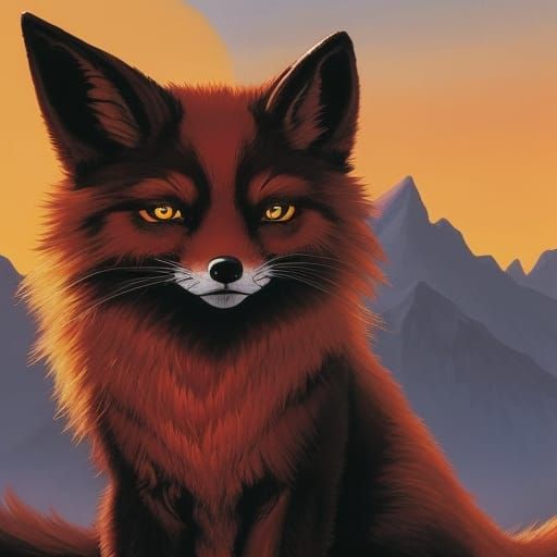 Vibrant Dark Fox Portrait in Comic Book Style