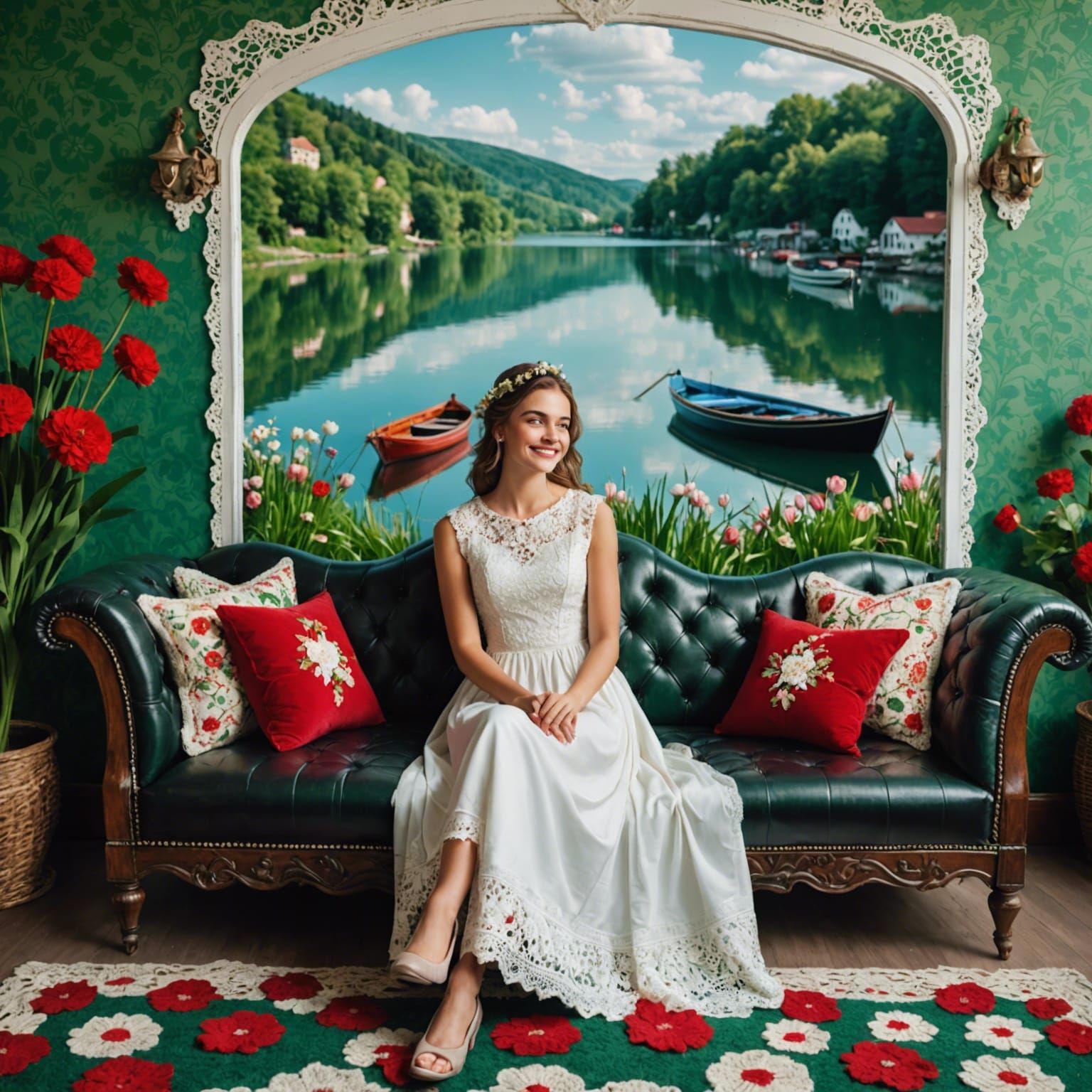 Girl on Ornate Sofa in Detailed Digital Painting