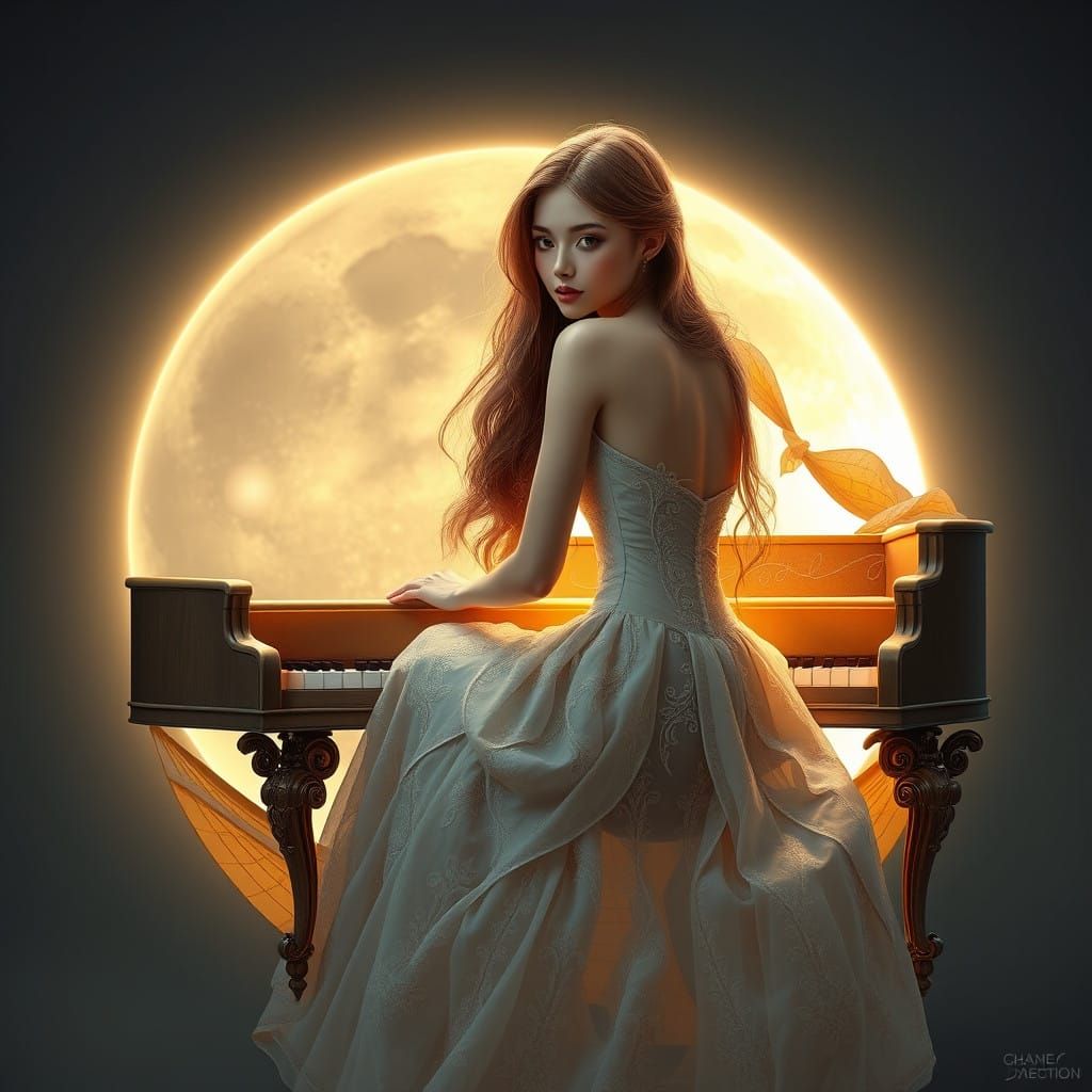 Ethereal Moonlit Pianist in Whimsical Fantasy Style