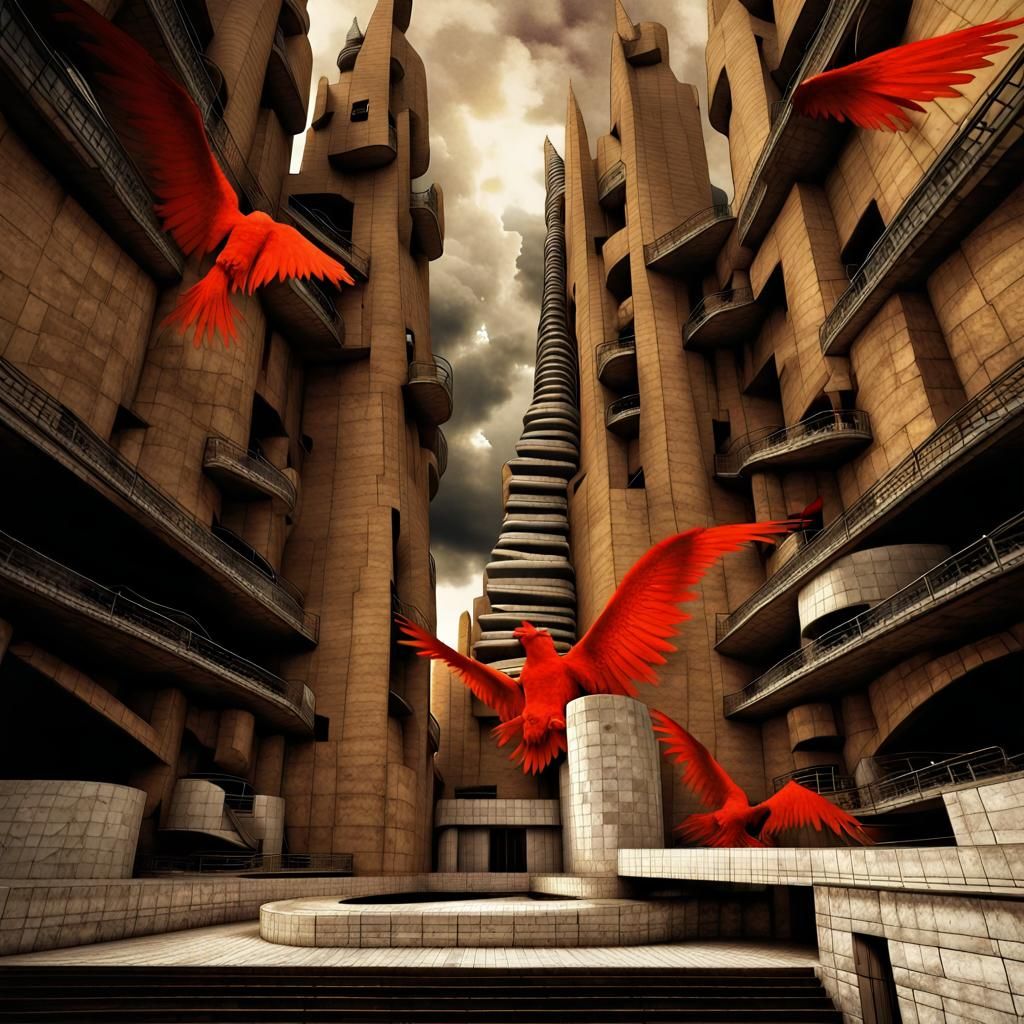 Dystopian Cityscape with Picasso Fractals and Spires