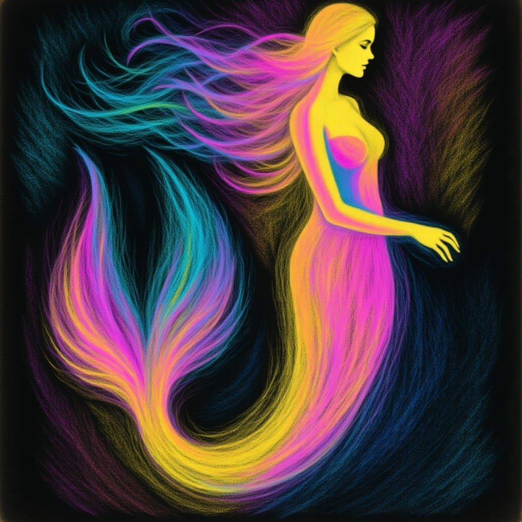 Mermaid in Lemuria Neon Chalk Painting