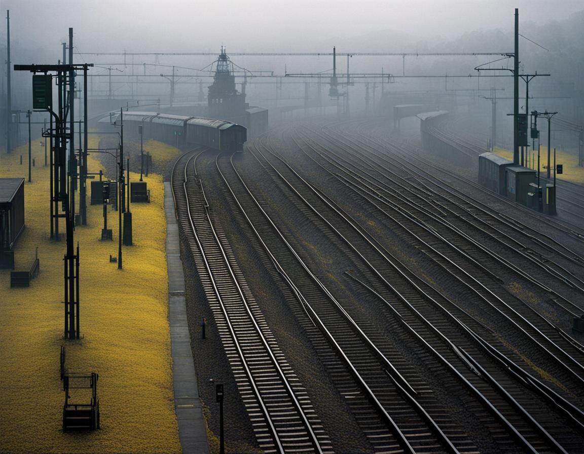 Train Station in Morning Mist, Auerbach Style