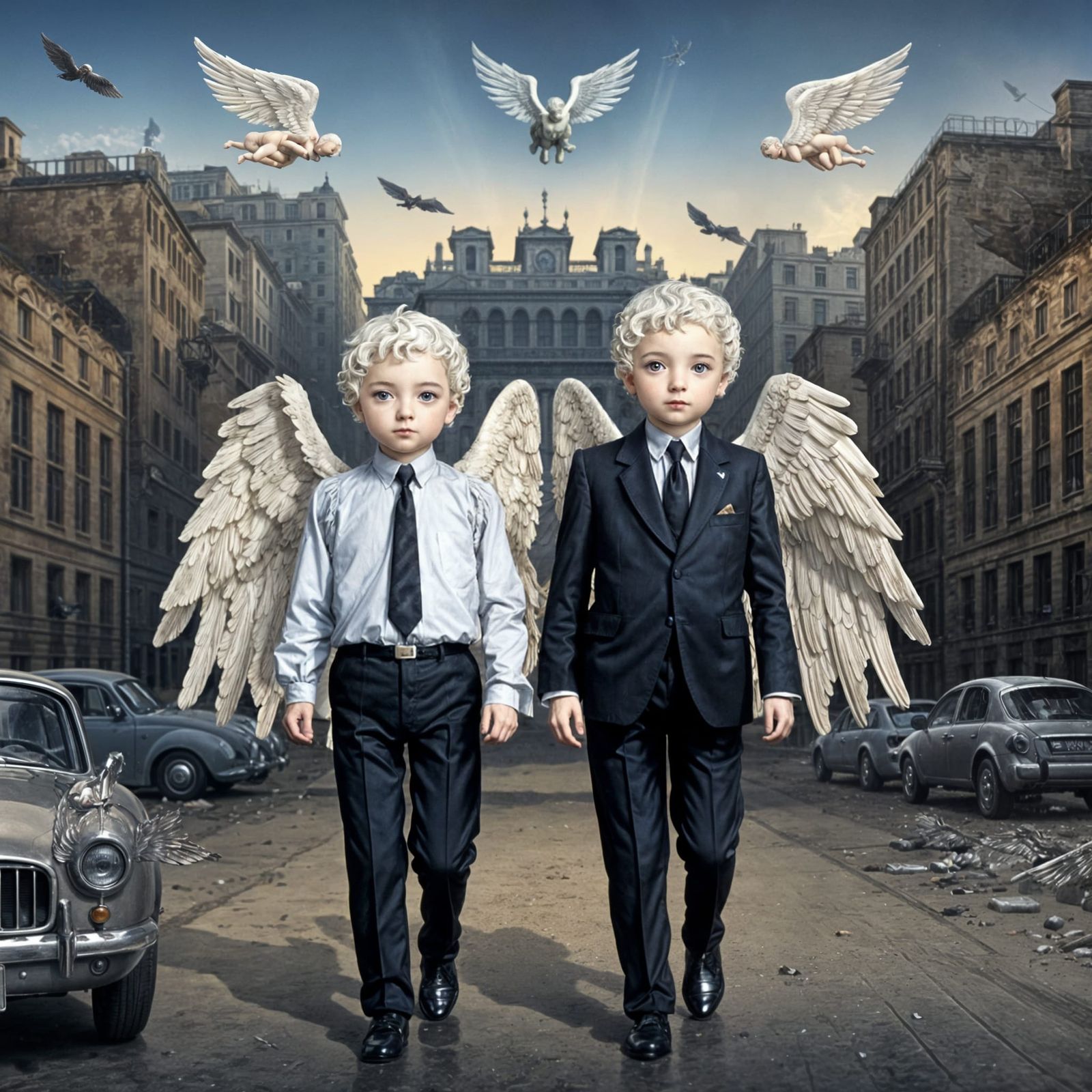 Surreal Cherubs in a Post-Apocalyptic Cityscape