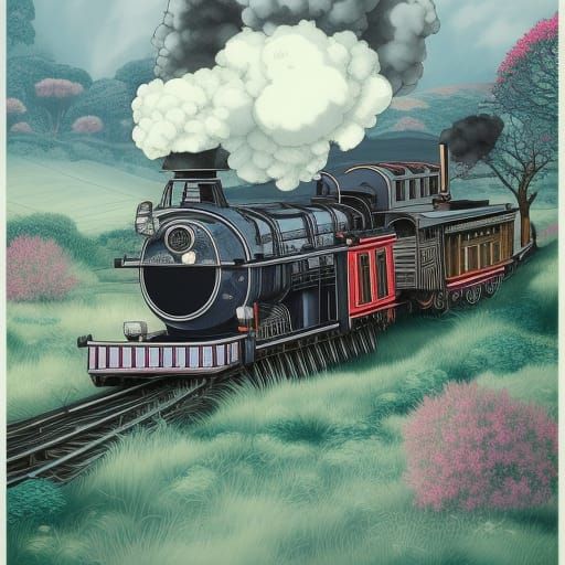 Beautiful Steam Train Illustration in Cinematic Style