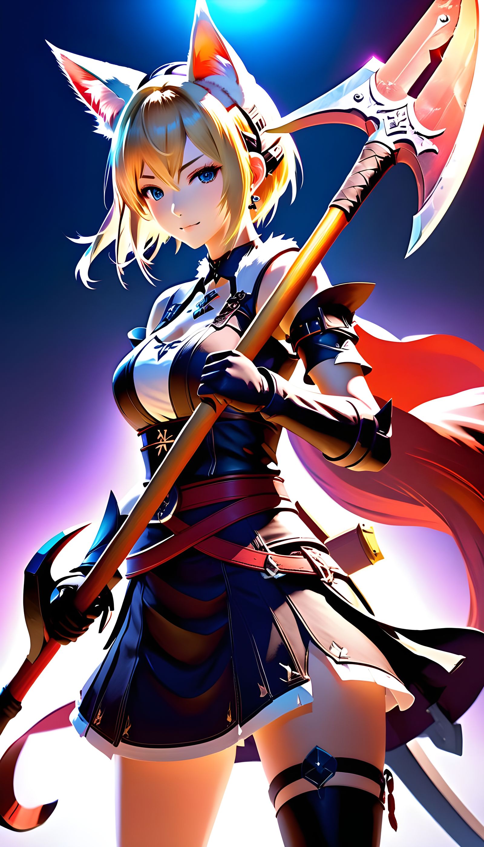 Anime Cat-Woman with Axe in Studio Trigger Style